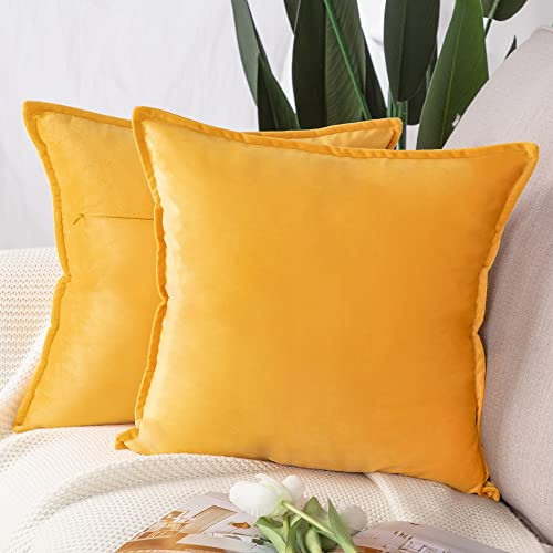 MADIZZ Set med 2 Supermjuka Sammets dekorativa kuddfodral med fransar i lyxstil Kuddfodral Kuddskal för soffa sovrum 45 x 45 cm Senap Gul