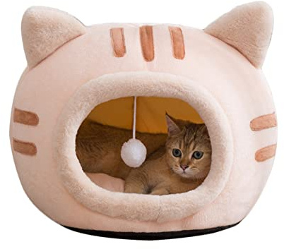 Koomuao Katzenhöhlen,Katzenbett Flauschig mit weichem Innenkissen (waschbar) Katzenhaus Tierbett Katzenzelt für kleine bis mittel große Katzen und Hunde (M, Rosa)