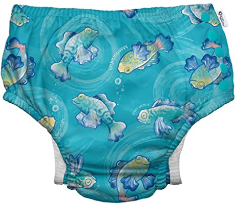 i play. by green sprouts Reusable, Eco Snap Swim Diaper with Gussets, UPF 50, 24 mo, Aqua Mandarin Fish - Biodiversity, Patented Design, STANDARD 100 by OEKO-TEX Certified