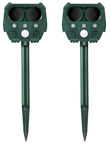2 Pcs Cat Repellent,Solar Powered Ultrasonic Animal Repellent,Waterproof Outdoor Garden Yard Cat Deterrents Pest Repeller with Motion Sensor and Flashing Light Speaker for Squirrels Cats Dogs Rats
