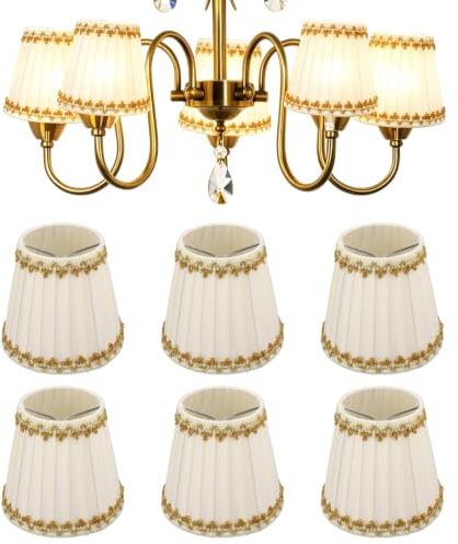 Tissting 6 Stück Kleine Lampenschirme Aufstecken E14 Beige Plissee Fabric Stoff Lampenschirm 14 × 13 × 9 cm Retro Clip on Lampshades für Kronleuchter Wandleuchte Tischlampe