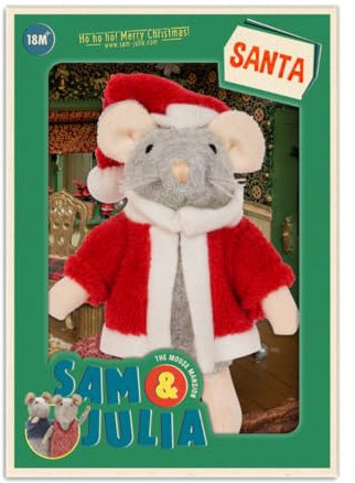 The Mouse Mansion Sam & Julia Santa Mouse Cuddly Toy - The Original from the Popular Children's Book Range - 1/12 Size for Standard Dollhouse - Includes: 1 Soft Toy Mouse 12 cm