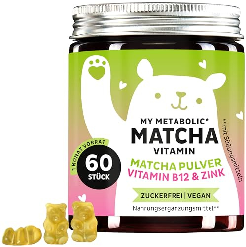 My Metabolic Matcha Vitamin Caramelle Gommose - Integratore Energizzante Naturale - Con Matcha, Coenzima Q10, Zinco, Vitamina B12-60 Pezzi (1 Mese) - Senza Zucchero, Vegano - Bears with Benefits