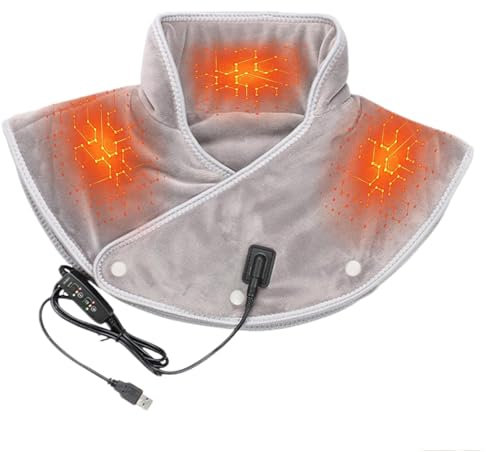 Almohadilla térmica para cuello y hombros USB eléctrica calentada para aliviar el dolor de hombros y cuello, calentamiento rápido con 3 ajustes de calor, protección contra sobrecalentamiento, regalos