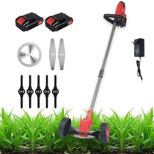 Désherbeur électrique sans fil, alimenté par piles, sans fil, avec 2 piles et 3 types de lames et roues, coupe-herbe léger pour jardin et cour