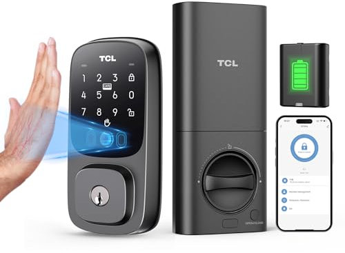 TCL D1 Pro Palm Vein Smart Lock, Keyless Entry Door Lock, Upgraded Rechargeable Battery, Front Door Smart deadboalt, App Remote Control, Auto-Lock, Waterproof, Works with Alexa
