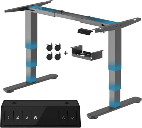 Devoko Estructura de escritorio de 3 niveles de altura regulable con 2 motores fuertes, estructura de mesa regulable en altura eléctrica 60-125 cm, patas de mesa regulable en altura con 3 controles de