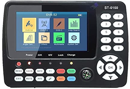 Buscador de satélite, medidor de señal, ST-5150 DVB-S2/T2/C COMBO HD Satellite Finder Meter H.265 HEVC MPEG-4 QPSK 8PSK 16APSK Pantalla TFT LCD de 4,3 pulgadas para ajustar la antena parabólica de TV