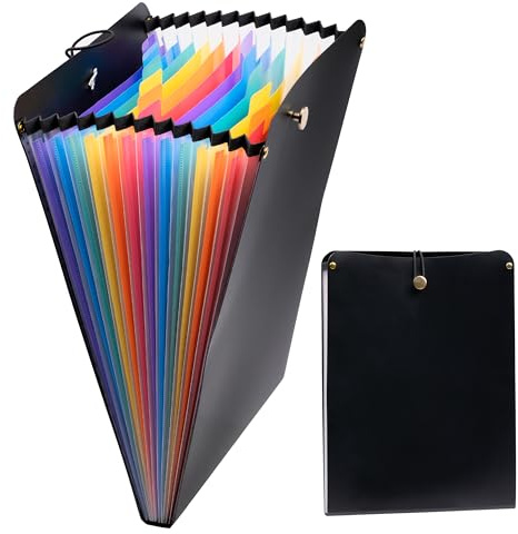 Cartella Porta Documenti A4 Espandibile a Soffietto 13 Scomparti – Organizzatore Documenti Ufficio Impermeabile con Etichette e Chiusura Elastica – Cartellina Rigida PP Multicolore