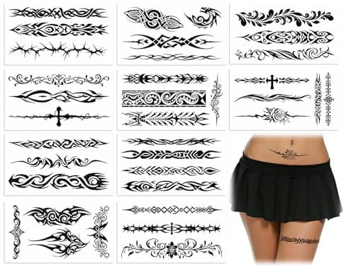 BUOKSLLY 6 hojas de tatuajes temporales, tatuajes falsos tribales negros, tatuajes de henna, tatuajes temporales, tatuajes falsos, pegatinas negras para mujeres y hombres