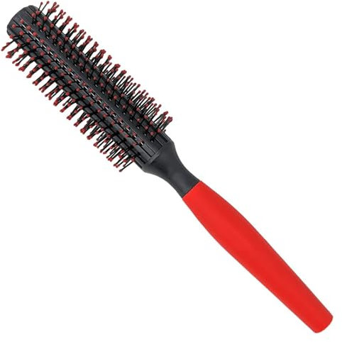 Professional Quiff Roller Round Hair Brush with Red Rubber Grip Handle - Slick Back Hair Brush, Curly Hairs Brush Ideal round hair brush for men and Barbers