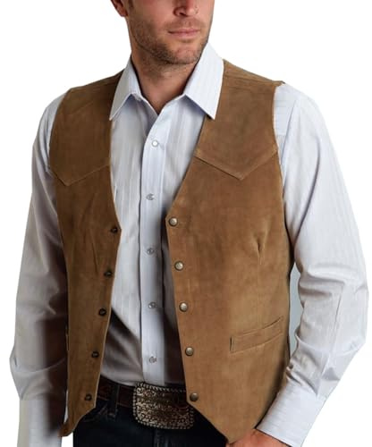 Allthemen Gilet Homme Vintage Rétro Veste sans Manche en Daim Slim Fit Casual Business