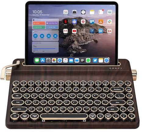 YUNZII QL75 Kabellose Schreibmaschinen Tastatur (Wood, Cocoa Cream V2) | QMK/VIA Hot-Swap Retro Mechanische Tastatur mit Runden Punk-Tastenkappen,RGB,Multi-Gerät-Tastatur mit 2,4 GHz/USB-C/BT 5.0