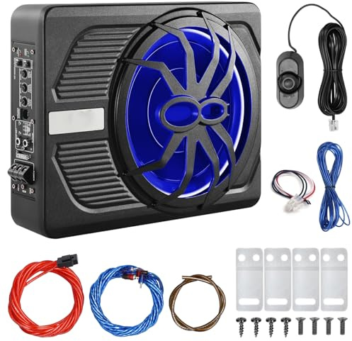 Mulcort 12V 1200W Car Subwoofer Subwoofer Amplifier, Slim Under Powered Bass Speaker Truck Sub Built with Blue LED Ambient Light, for Enriched Car Atmosphere with Stylish Night Driving