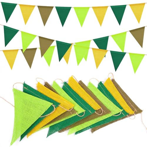 Vicloon Bunting Banner, 36PCS Reusable Outdoor Waterproof Bunting, 12M Vintage Burlap Buntings Banner, Rustic Linen Garlands for Wedding Birthday Party Home Festival Decoration Boho Camping Rustic
