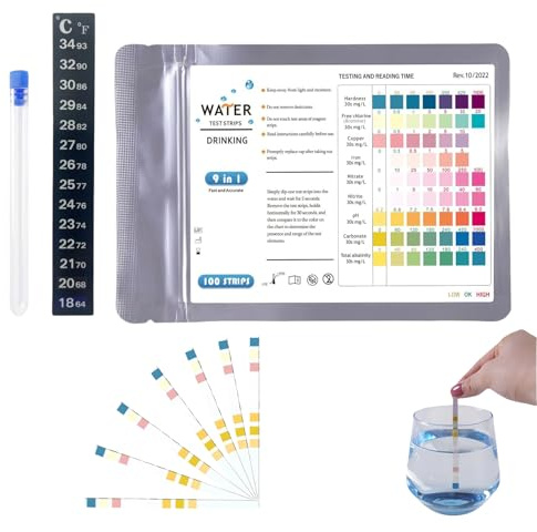 QiaoLiangYao 100PCS 9-in-1 Aquarium Test Strips,fish tank test strips with Thermometer, Water Testing for Nitrite Nitrate pH Chlorine Copper in Aquariums Fish Tanks Ponds