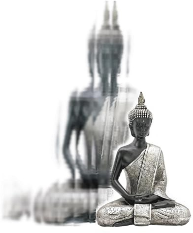 Bellaa Buddha-Statue, Zen, Heimdekoration, 20,3 cm, Achtsamkeit, Meditation, Skulptur, Frieden, Harmonie, Dhyana Mudra, sitzender Segen, Schwarz und Silber, Altarfigur