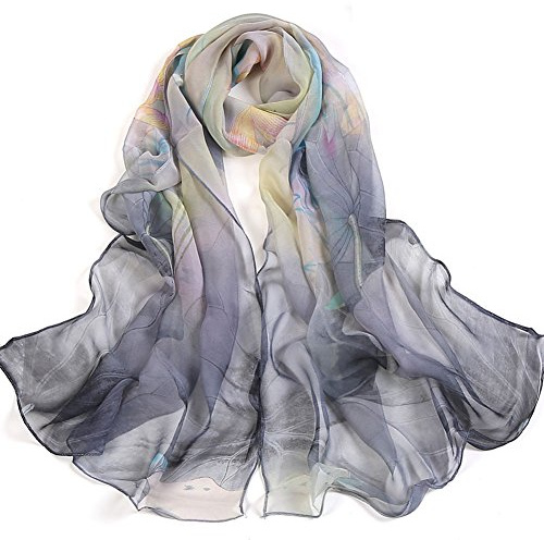 OUKIN Chiffon Scarf for Women Ladies Scarves Soft Long Sheer Floral Neck Wrap Shawl