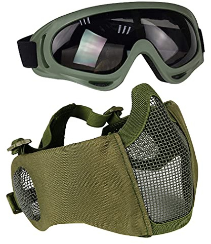 Aoutacc Kit de protection Airsoft avec demi-masque en maille avec protection des oreilles et lunettes - Pour CS/Chasse/Paintball/Tir