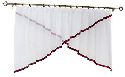 Joyswahl Voile Scheibengardinen Kuvertstore Gardinen mit Kräuselband »Flora« Kurzstore mit farbigen Satinband Vorhänge BxH 300x100cm Beere 1er Pack