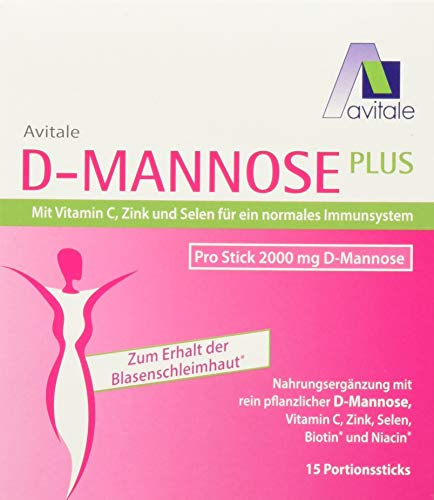 Avitale D-Mannose Plus 2000 mg Stick mit Niacin und Biotin zur Förderung der Blasenschleimhaut, 15 Stück