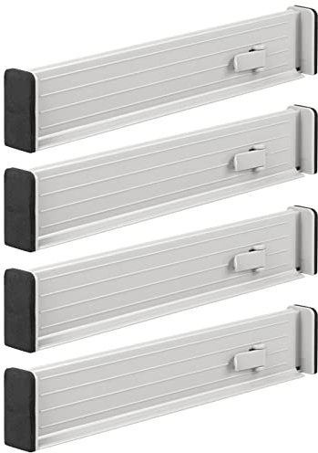 mDesign 4er-Set verstellbarer Schubladeneinsatz – praktischer Schubladen Organizer für Schrank und Kommode – flexibler Schubladenteiler aus Kunststoff – grau