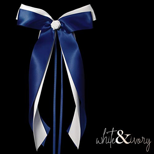 white & ivory 25 Autoschleifen Hochzeit Antennenschleifen | blau & weiß | doppelt handgebunden mit Rose | hochwertiges Satin | Autoschmuck | Deko Schleife