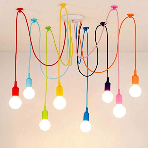 liuduo Retro Pendant Light E27 Multicolor Light, Suspension Light Fitting Vintage Hanging Chandelier with Adjustable Cable, DIY Ceiling Spider Pendant Lamp for Living Room Bedroom Bar Cafe Hotels