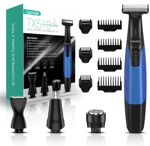 VOYOR Barttrimmer Herren Haarschneidemaschine Set mit 11 Längeneinstellungen, All-in-1 Rasierer Herren Elektrisch für Gesicht, Kopf, Körper, Nase, Nass&Trocken Wiederaufladbar Blau/Grau TX510