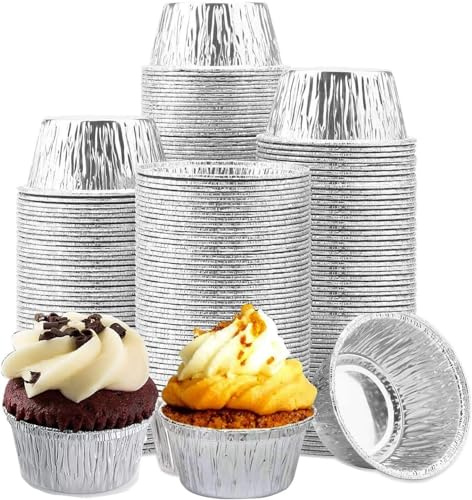 Ramekins 300 Pcs Silver Disposable Aluminium Ramekin Muffin Cups, 4 Oz, Perfect for Souffle & Creme Brulee Baking, Ideal for Special Occasions & Catering