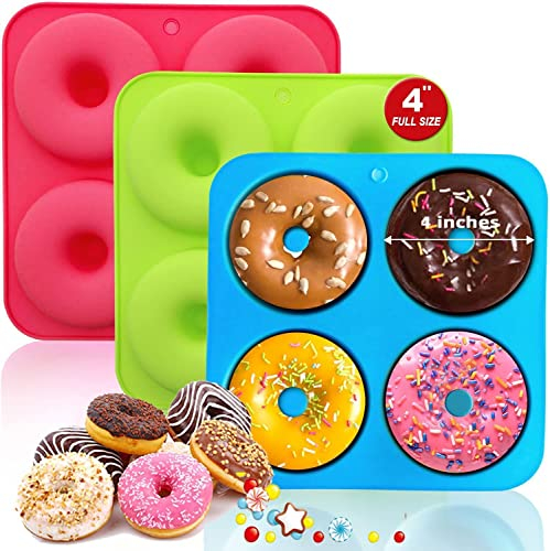 Walfos Molde grande de silicona para donuts, molde de silicona antiadherente para tartas, galletas, adecuado para lavavajillas, horno y microondas (3 unidades de 4 tazas de tamaño grande)