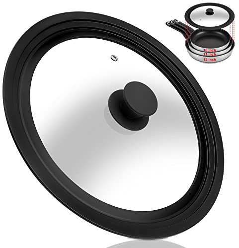 Universal Lid for Pots, Pans and Skillets - Tempered Glass Lid with Heat Resistant Silicone Rim Fits 10 - 12 Diameter Cookware, Replacement Lid for Frying Pan and Cast Iron Skillet(101112)