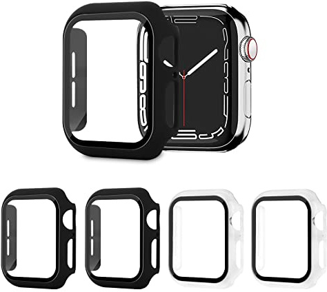 AOTUAO 4 Stück Hülle mit Displayschutz Für Apple Watch SE 3 2 1 Series 6 5 4 44mm, PC Rundum Schutzhülle Kratzfest Schutzfolie Schutz Case für iWatch Series 6 5 4 44mm (2 Schwar + 2 Trasparente)