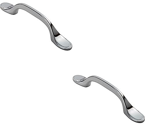 2 Pack | 128mm Shaker Style Cabinet Pull Handle - 76mm Fixing Centres - Polished Chrome | Traditional Cabinet Pull Handle - Wardrobe Cupboard Door Handle - Suitable for Lightweight Internal Doors