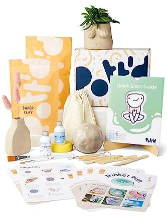 Pott'd Ton Töpferset fur Zuhause fur Anfanger - Lufttrocknend. DIY Set für Erwachsene. Enthält: Lufttrocknenden Ton, Werkzeuge, Farben, Pinsel, Dichtmittel, Anleitung