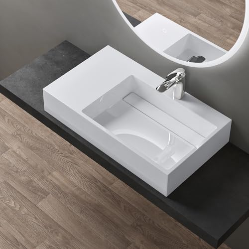 doporro Lavabo Suspendu Blanc 75cm Vasque à Poser Lave Mains Rectangulaire de Qualité pour Salle de Bain 75x43x14cm Colossum12-R