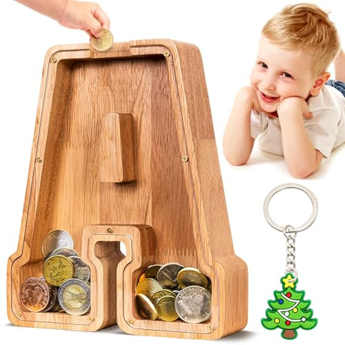 SummiDate Wooden Letter Money Box for Kids, Personalised Piggy Bank for Boys Girls Toddler, Alphabet A Money Banks| Coin Bank Birthday Gift for Kids|Children's Gift(Initial-A)