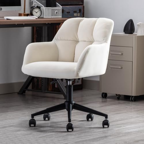 chairus Silla Escritorio de Terciopelo Silla de Oficina Moderna Altura Ajustable, Silla Computadora Ocio con Ruedas para Recepción/Despacho, Blanco