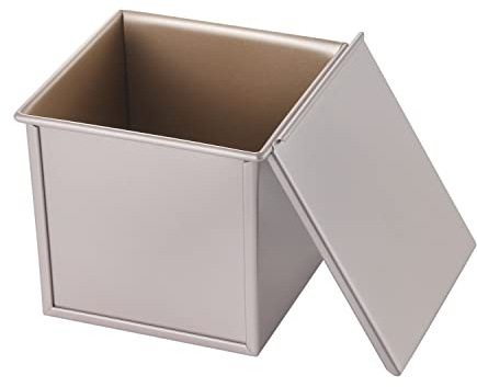 CHEFMADE Quadratische Pullman Laib Pfanne mit Deckel, 1 Pfund Teig kapazität Antihaft-Rechteck flache Toast box zum Backen im Ofen 5.7 x 5.7x 5.2(Champagner gold)