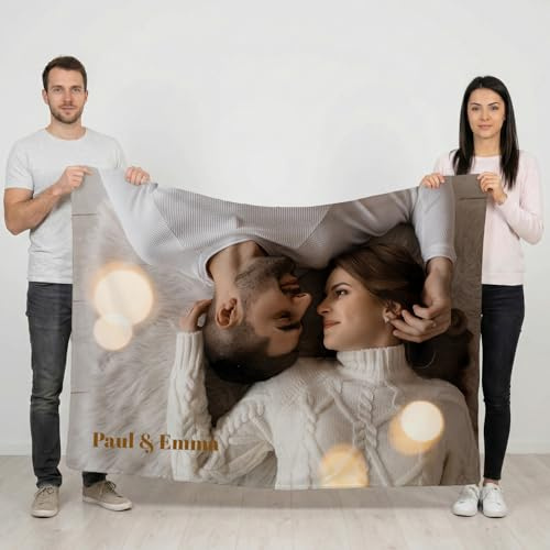 Wanapix | Personalisierte Decke mit Foto und Text | Fleece - Anti-Pilling | 290 g/m² | Original Sofa-/Bettdecke | 70 × 105 cm