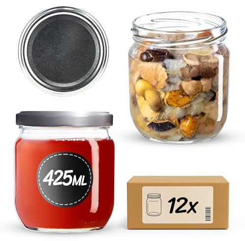 KADAX 12er Set Einmachgläser 425ml TO82 Silber, Sturzgläser Mason Jar mit Schraubdeckel, Luftdichte Twist-off Gläser, Meal Prep, Overnight Oats, Sauerteig