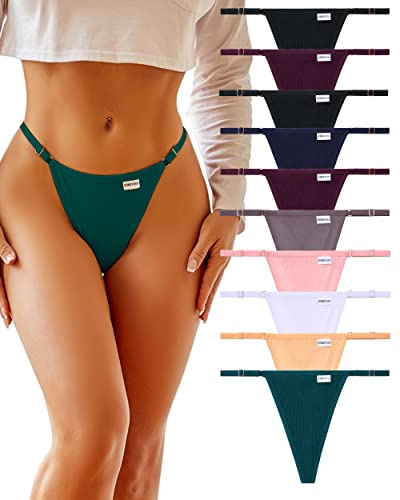 FINETOO G string tanga damset 10-pack bomull sömlösa T-Back stringtrosor kvinnor med justerbart midjeband sexiga underkläder S-XL, A-10, M