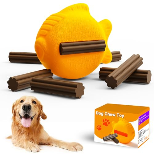GNKatze Long Lasting Hundespielzeug,Goldfisch Hundespielzeug für Aggressive Kauer,robuste Hundespielzeug mit Naturkautschuk,stopfbare Snack Hundespielzeug mit 8 Hundekau-Sticks