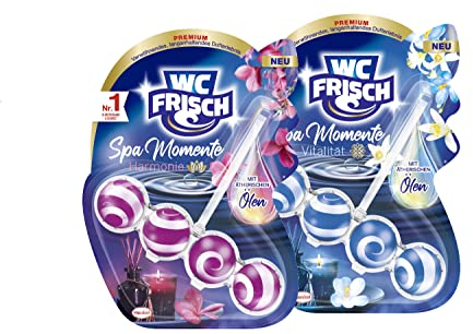 WC FRISCH Spa Momente Harmonie Toilettenstein (50g), langanhaltendes Dufterlebnis & WC FRISCH Spa Momente Vitalität Toilettenstein (50g), WC Duftspüler mit luxuriösen, ätherischen Ölen