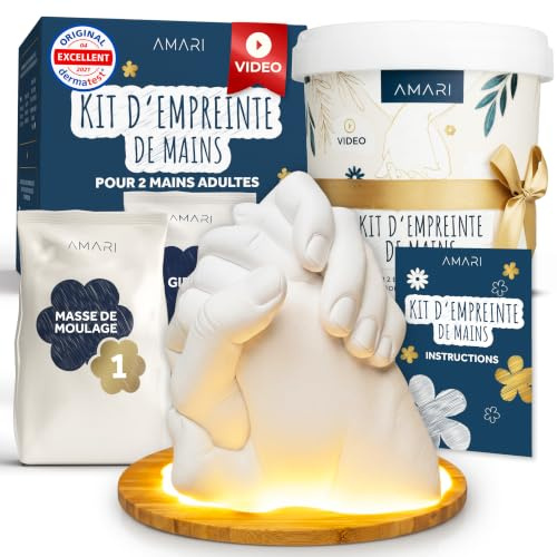 Amari® Handprint Set for Couples and Family (Floral) - Plaster Cast Set Hands - Plaster Hand Pair Plaster Hand Print Gift, Wedding Gift, Anniversary Partner Gifts, Couple Gifts
