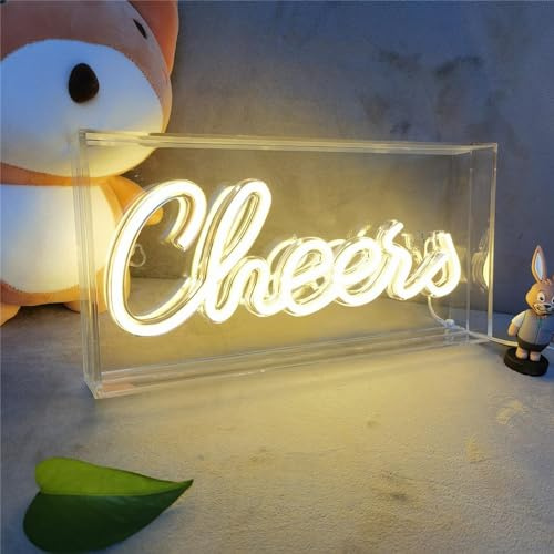 HFHUNGKEONG Cheers Neonschild LED Neon 3D Kunst Lichtbox für Tischdekoration Wanddekoration Bar Kneipe Junggesellenabschied USBbetrieben 11.8 x 5.9 in (warmweiß)