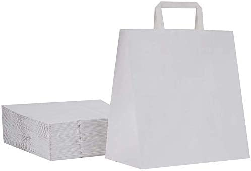 DeinPack 50 Papier Tragetaschen 32 x 17 x 27 cm groß I Umweltschonende Papiertüten Geschenktüten Papiertragetaschen biologisch abbaubar, kompostierbar I weiß Papier Tüten