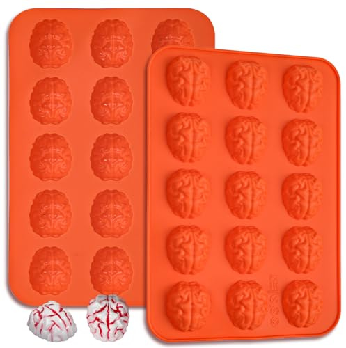 Webake Lot de 2 moules en silicone en forme de cerveau pour Halloween, chocolat, bonbons, gelée
