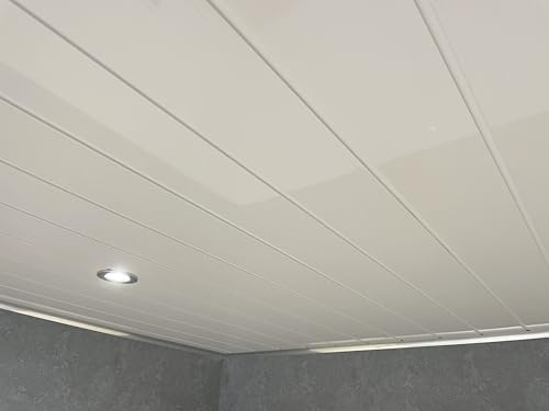 Gloss White Twin Embedded PVC Ceiling Panels Bathroom Cladding Shower Wet Wall (16 Panels)