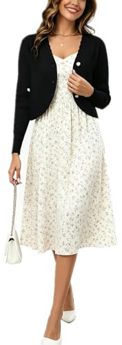 Boléro Femme Cardigan Court Gilet Veste Tricot Bouton Manches Longues pour Robe T Shirt Bretelle Chic Elégante Soirée Fête Décontracté
